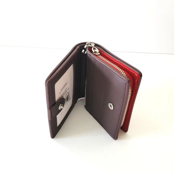 Coach CBO77 Snap Wallet Shiny Pebbled Leather Small Clutch Dark Cardinal - Picture 6 of 7